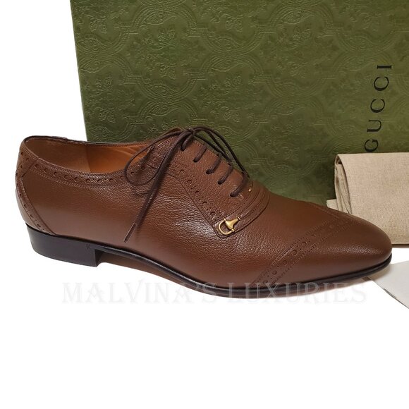 GUCCI SHOES MENS LACE-UP HALF HORSEBIT BROWN LEATHER sz 10 US 10.5 - Picture 14 of 15